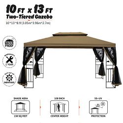 suna outdoor 10×13 Ft Outdoor Gazebo Steel Frame Two-Tiered Top Canopy, Leaf Screen Decor G ...