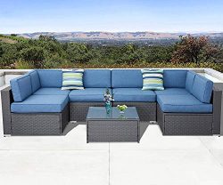 Solaura Outdoor Furniture Set 7-Piece Wicker Furniture Modular Sectional Sofa Set Dark Gray Wick ...