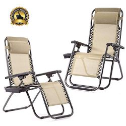 BMS Set of 2 Zero Gravity Chairs Patio Reclining Folding Chairs w/Pillow Cup Holder BestMassage