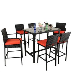 Leaptime Outdoor Dining Set 7pcs Bar Table and Stools Patio Furniture Garden Dining Table Sets L ...