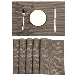 Pauwer Placemats Set of 6 for Dining Table Washable Woven Vinyl Placemat Non-Slip Heat Resistant ...