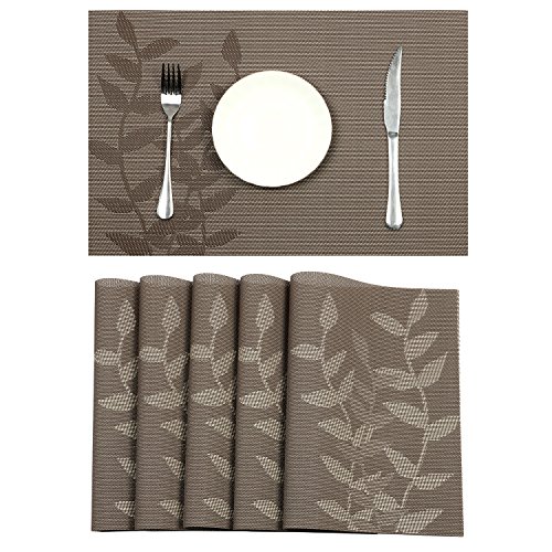 Pauwer Placemats Set of 6 for Dining Table Washable Woven Vinyl Placemat NonSlip Heat Resistant