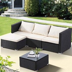 mecor Wicker Patio Furniture Set, 5 PC Outdoor Rattan Furniture Set Cushioned Sectional Sofa &am ...