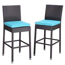 Do4U Set of 2 Patio Bar Stools All-Weather Wicker Outdoor Furniture Chair, Bar Chairs with Beige ...