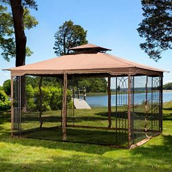 Sunjoy L-GZ531PST-C-T Fabric Replacement Mosquito Netting fits 10 x 12 Gazebos, Brown