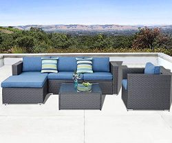 Solaura Outdoor Furniture Set 6-Piece Wicker Furniture Modular Sectional Sofa Set Grey Wicker Ol ...