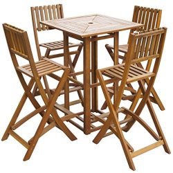 Tidyard 5 Pieces Outdoor Bar Set and Folding Bar Chairs with Footrests Space Saving Dining Set G ...