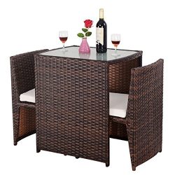 Giantex 3 PCS Cushioned Outdoor Wicker Patio Set Convention Bistro Set Garden Lawn Sofa Furnitur ...