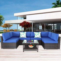 Outside Patio Furniture Brown Rattan Sofa Wicker Sectional Sofa Set Conversation Set Garden Couc ...