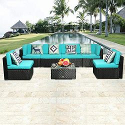 eclife Outdoor Rattan Sofa 7 PCS Set Patio PE Wicker Black Sofa Couch Furniture Set Removable Cu ...