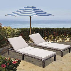 MAGIC UNION Patio Adjustable Wicker Chaise Lounge with Cushions Sets of 2