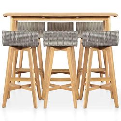 Tidyard Bar Set 7 Pieces Poly Rattan Solid Acacia Wood Indoor Outdoor Weather-Resistant