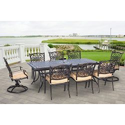 Hanover TRADDN9PCSW-2 Traditions 9-Piece Rust-Free Aluminum Patio Dining Set Outdoor Furniture, Tan