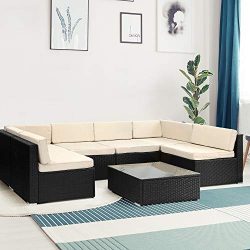 COACBEE Patio Furniture Sets 7 Pieces – Outdoor Rattan Sectional Sofa with Coffee Table an ...