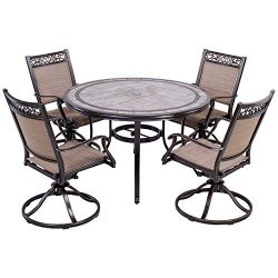 dali Outdoor 5 Piece Dining Set Patio Furniture, Aluminum Swivel Rocker Chair Sling Chair Set wi ...