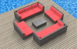 UrbanFurnishing.net 11a-Bermuda-coralred 11 Piece Modern Patio Furniture Sofa Sectional Couch Set