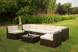 VANERUM 7 Piece Outdoor Patio PE Rattan Wicker Conversation Sofa Sectional Furniture Set | Use f ...