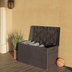 Barton Deluxe 120 Gallon Outdoor Deck Box Resin Patio Storage Container Storage Box Large Bin St ...