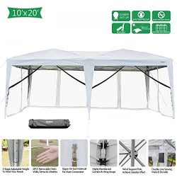 VINGLI 10x20ft Easy Pop Up Canopy Tent w/ 6 Removable Zippered Mesh Sidewalls & Portable Whe ...