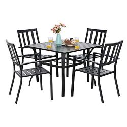 PHI VILLA 5 Piece Metal Patio Dining Set 37″ Square Patio Bistro Table and Garden Backyard ...