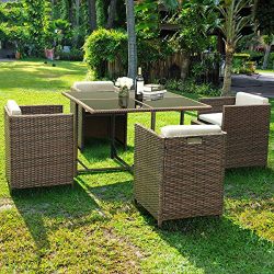 Tangkula Patio Furniture Outdoor Wicker Rattan Dining Set Cushioned Seat Garden Sectional Conver ...