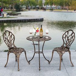 Bonnlo 3 Piece Bistro Set Cast Tulip Design Antique Outdoor Patio Furniture Weather Resistant Ga ...