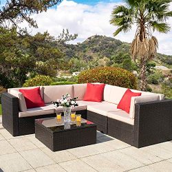 Homall 6 Pieces Outdoor Furniture Patio Sectional Sofa Sets All Weather PE Rattan Manual Wicker  ...