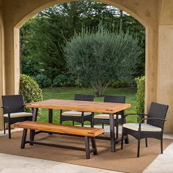 Great Deal Furniture Beryl Outdoor 6 Piece Rustic Metal Iron and Sandblast Finished Acacia Wood  ...