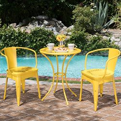 Leona Outdoor Iron 3 Piece Bistro Set (Matte Yellow)