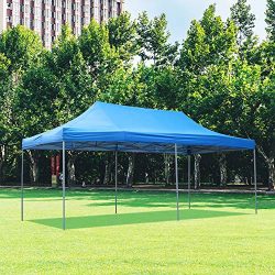 DOIT 10ft x 20ft Pop Up Canopy Tent Gazebo for Party or Camping,Portable Wheeled Carrying Bag,Blue