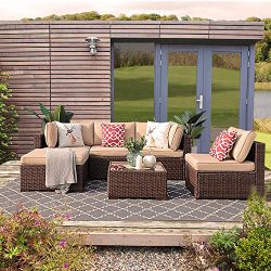 Patiorama 6PC Outdoor Conversation Set, All Weather Wicker Patio Sectional Sofa Set with Corner  ...