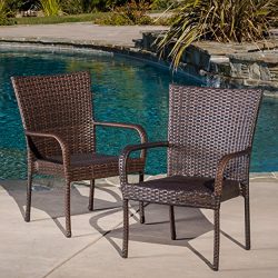 Christopher Knight Home 278771 Set of 2 Stackable Outdoor Brown Wicker Dining Chairs