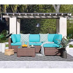 OC Orange-Casual 5 Piece Outdoor Rattan Sofa Set Couch Wicker Patio Furniture Set Garden Convers ...