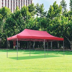 DOIT 10ft x 20ft Pop Up Canopy Tent Gazebo for Party or Camping,Portable Wheeled Carrying Bag,Red