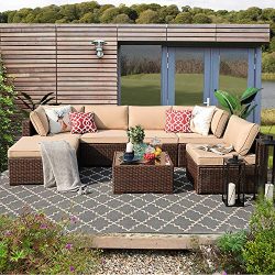 Patiorama 7PC Outdoor Patio Furniture Set All Weather Wicker Patio Sectional Sofa Set with Corne ...