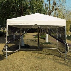 VIVOHOME 210D Oxford Outdoor Easy Pop Up Canopy Screen Party Tent with Mesh Side Walls Beige 8 x ...