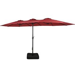 Iwicker 15 Ft Double-Sided Patio Umbrella Outdoor Market Umbrella with Crank, Umbrella Base Incl ...