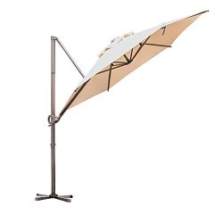 Abba Patio Offset Cantilever 9-Feet Outdoor Patio Hanging Umbrella with Cross Base, Beige