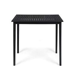 Great Deal Furniture 309014 Teresa Outdoor Minimalist Acacia Wood Rectangle Bar Table-Dark Gray