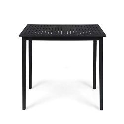 Great Deal Furniture 309014 Teresa Outdoor Minimalist Acacia Wood Rectangle Bar Table-Dark Gray