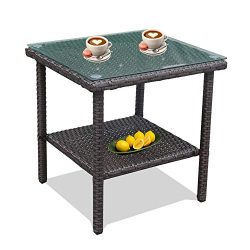 Patio Side Table Coffee Table Tea Table Dark Brown Rattan Outdoor Indoor Square Table Balcony Sm ...