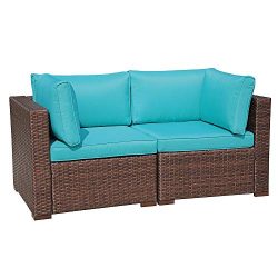 Outdoor Couch Corner Sofa Chair for Patio Sectional Furniture Set All-Weather Wicker Love Seat w ...