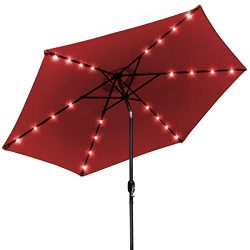 Sorbus LED Outdoor Umbrella, 10 ft Patio Umbrella LED Solar Power, with Tilt Adjustment and Cran ...