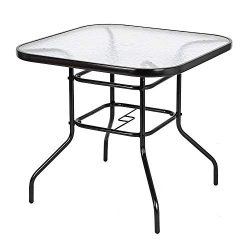 VINGLI Outdoor Dining Table, 32″ Square Patio Bistro Tempered Glass Table Top with Umbrell ...