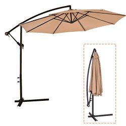 MR Direct Patio Umbrella Offset 10′ Hanging Umbrella Outdoor Market Umbrella D10 (Tan)