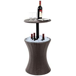 Display4top 7.5-Gal Cool Bar Rattan Style Outdoor Patio Pool Cooler Table with Height Adjustable ...