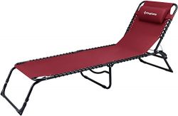 KingCamp Patio Lounge Chair Chaise Bed, Folding Camping Cot 3 Positions Adjustable Recliner Sunb ...