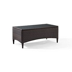 Crosley Furniture Kiawah Outdoor Wicker Table with Glass Top – Brown