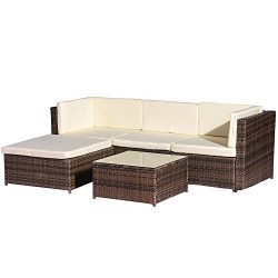 Rikis 5 Piece Outdoor Patio PE Rattan Wicker Sectional Sofa Furniture Set with Seat Cushions for ...