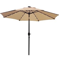 Sunnyglade 9′ Solar 24 LED Lighted Patio Umbrella with 8 Ribs/Tilt Adjustment and Crank Li ...